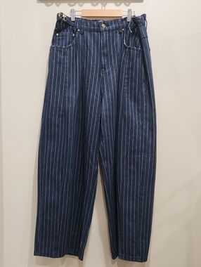 Basement Women's Navy Pinstripe Baggy Denim Pants Jeans Wabash Denim Size M